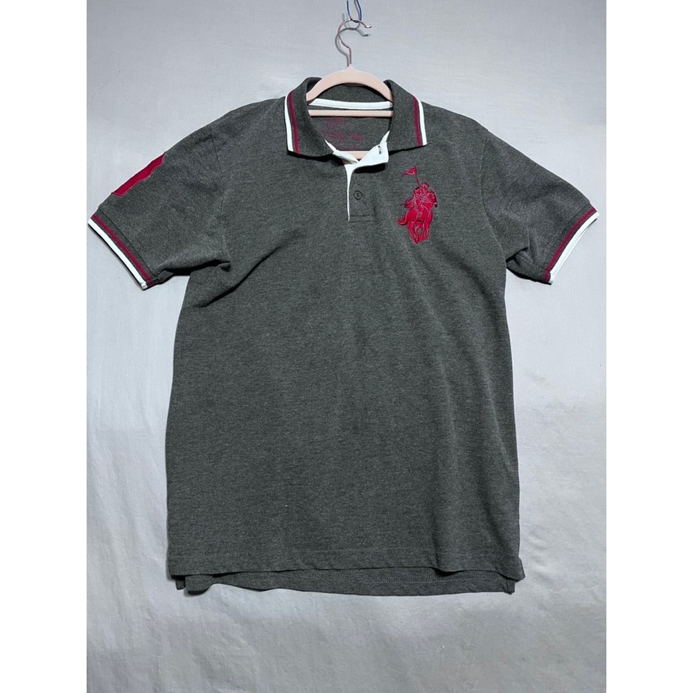 Franky Max Men Polo Shirt Large Gray Red Big Logo Embroidered Number 9 Short Slv